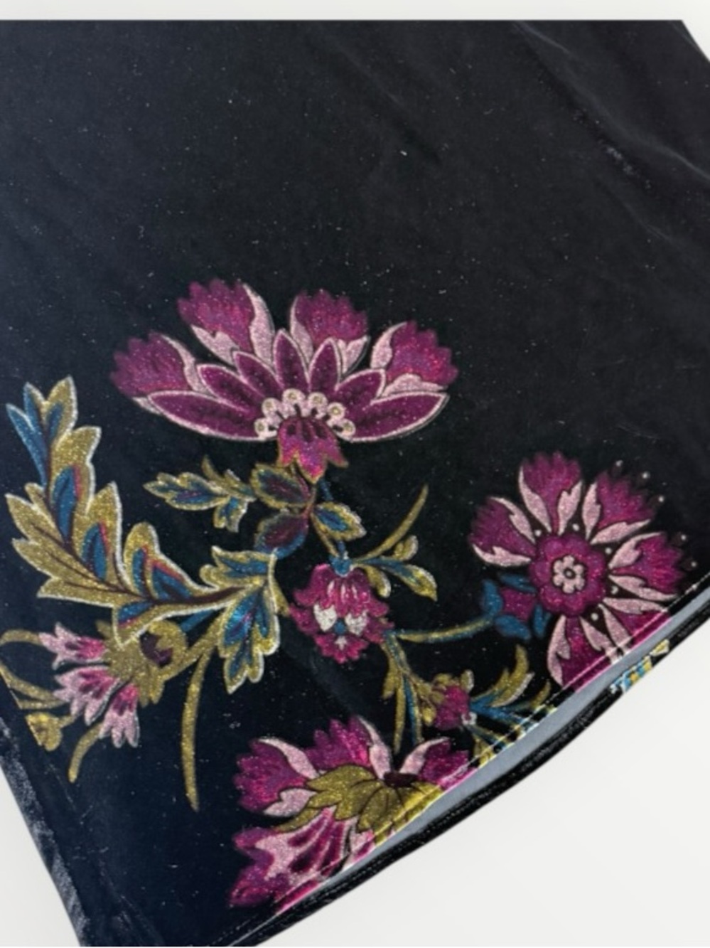 Anthropologie Black Velvet Floral Maxi Skirt - Elegant Purple Flower Print - Picture 2 of 4